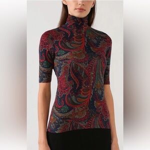 NWOT Lauren Ralph Lauren Petite Paisley High-Neck Jersey Blouse - PS